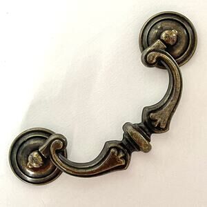 Set of 8 Vintage Dresser Cabinet Pull Handle Drop Bail Antique Brass Finish